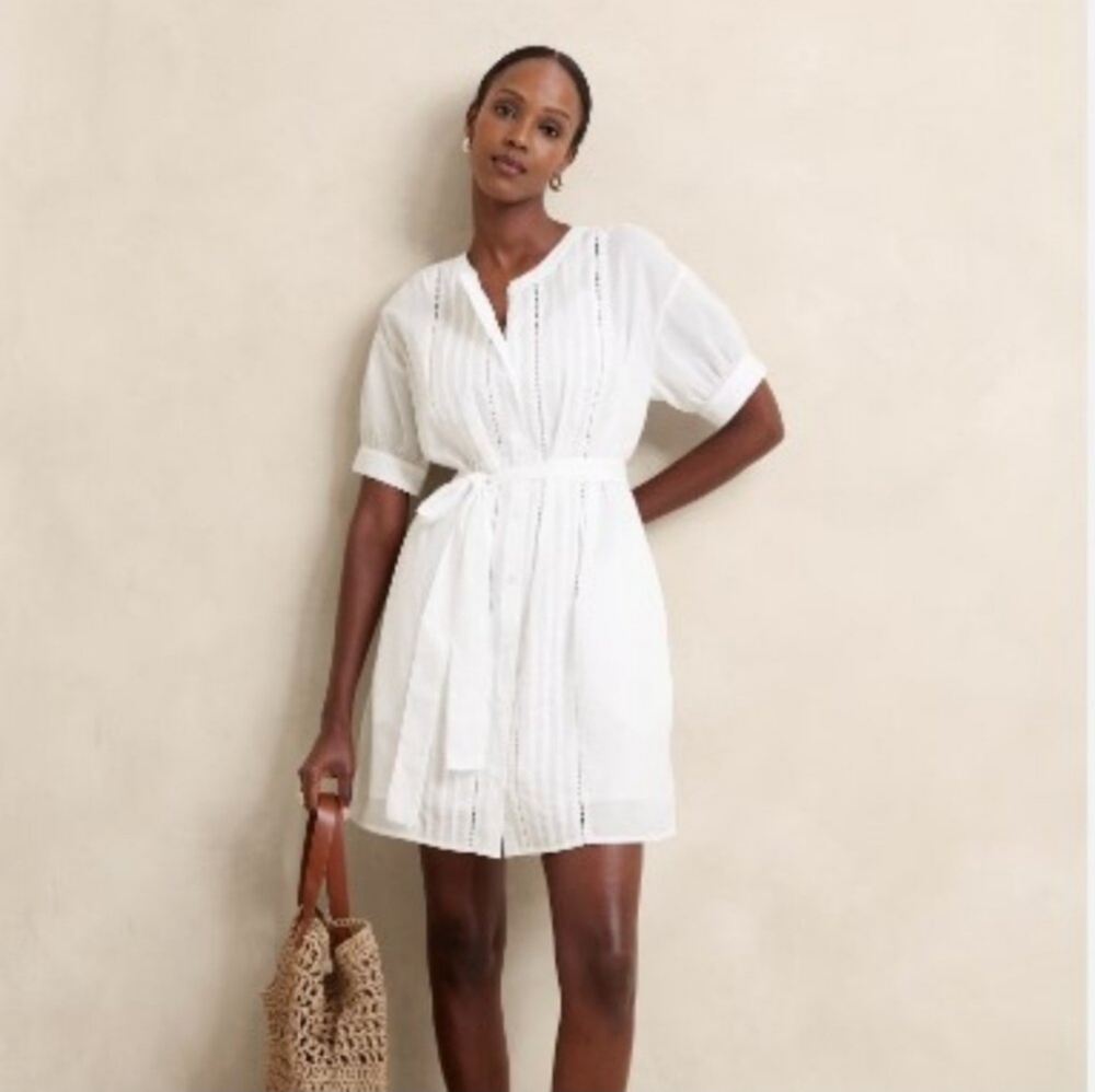 BANANA REPUBLIC White Button-Down Dress with Belt NWT Size: M
